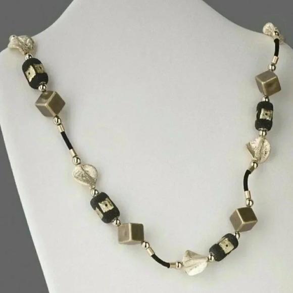 Hand Crafted Earthy India Kashmiri Lac Beads Necklace Bronze Gold Black - Picture 1 of 1
